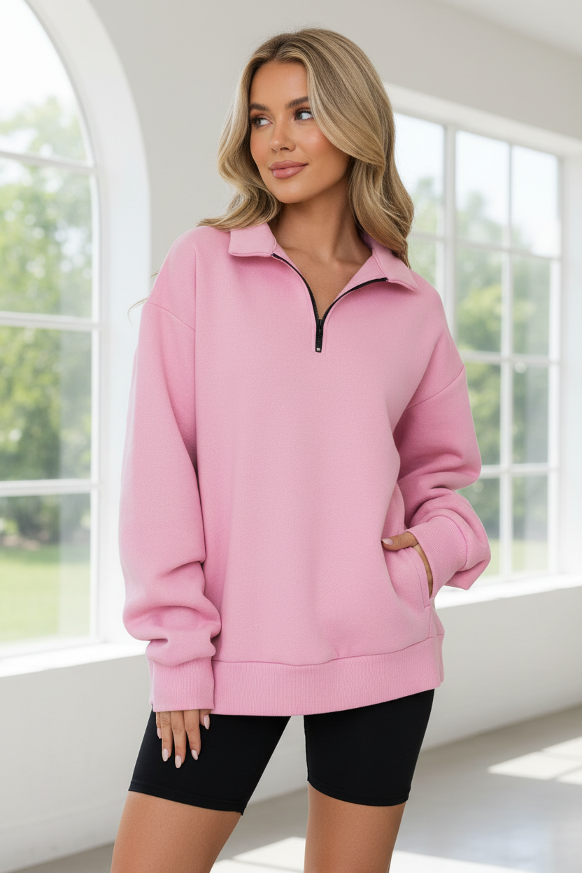 Betty Luxe Zip Sweatshirt in Pink