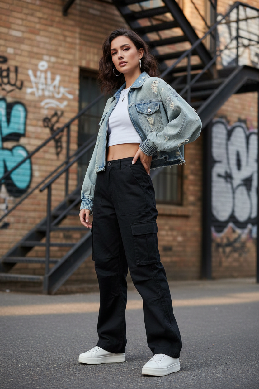 BoopEdge Cropped Denim Jacket - True to Product