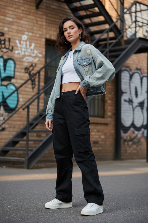 BoopEdge Cropped Denim Jacket - True to Product